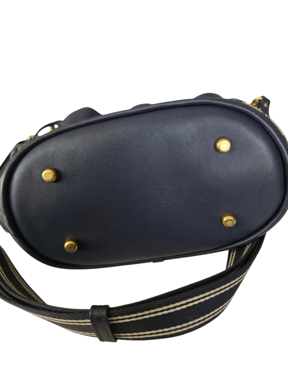Coach Signature Canvas Bucket Bag Navy Crossbody Drawstring Leather Trim - Picture 3 of 7